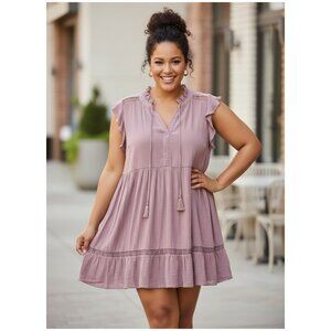 NWT Indigo Rose Mauve Boho Ruffle Tassel Dress – 3X